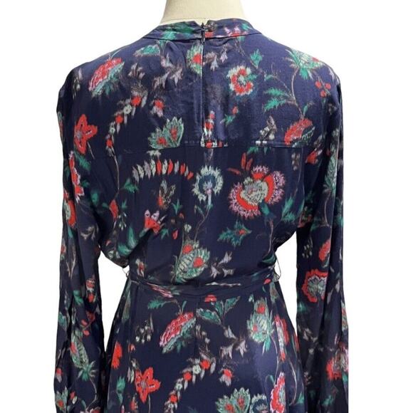Derek Lam A-Line Navy Floral Print Long Sleeve Belted Mini Dress Sz 38/Sm - Picture 5 of 16